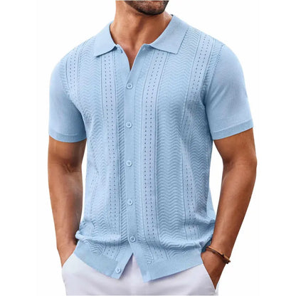 ⭐ Men’s Premium Knit Button Down Shirt – Lightweight Short Sleeve Summer Casual Shirt for Beach & Vacation