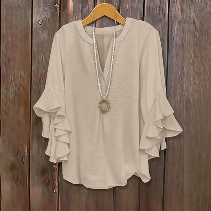 Plus Size Ruffle Sleeve V-Neck Blouse – Flowy, Flattering & Comfortable Everyday Top