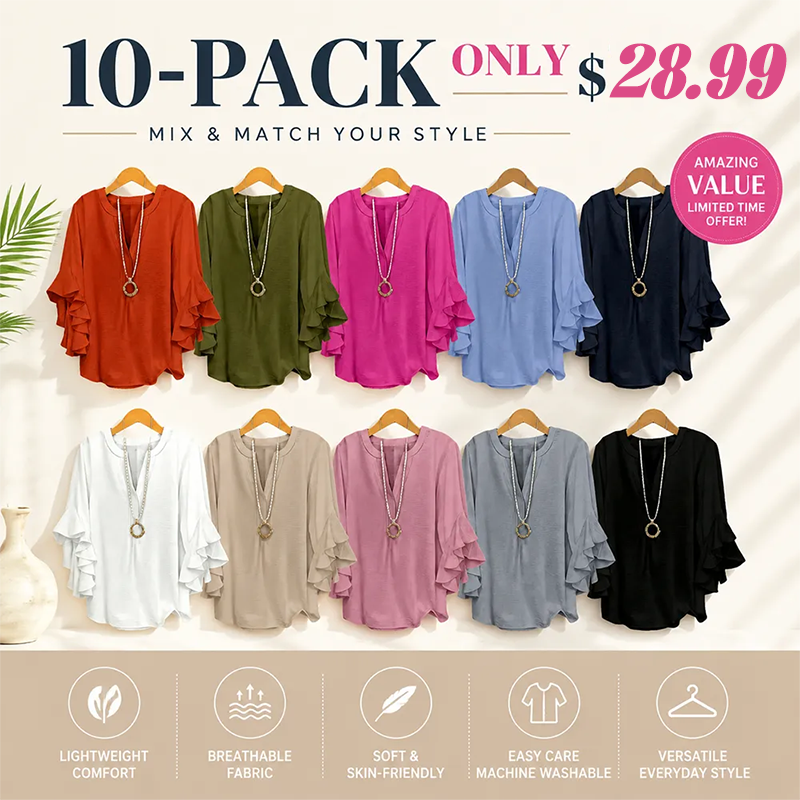 Plus Size Ruffle Sleeve V-Neck Blouse – Flowy, Flattering & Comfortable Everyday Top