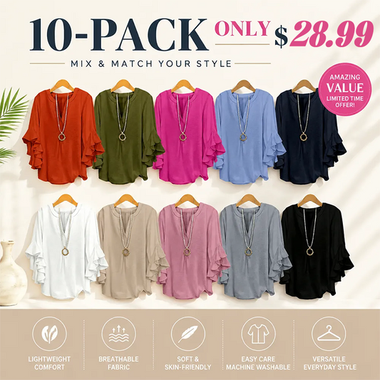 Plus Size Ruffle Sleeve V-Neck Blouse – Flowy, Flattering & Comfortable Everyday Top
