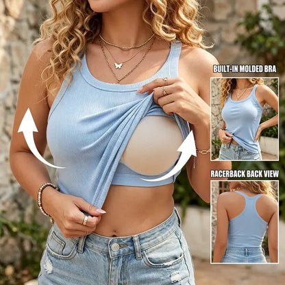 🔥Hot Sale💥-Women'S Ribbed Tank Top With Built-In Bra🔥8-Pack - All Colors Included
