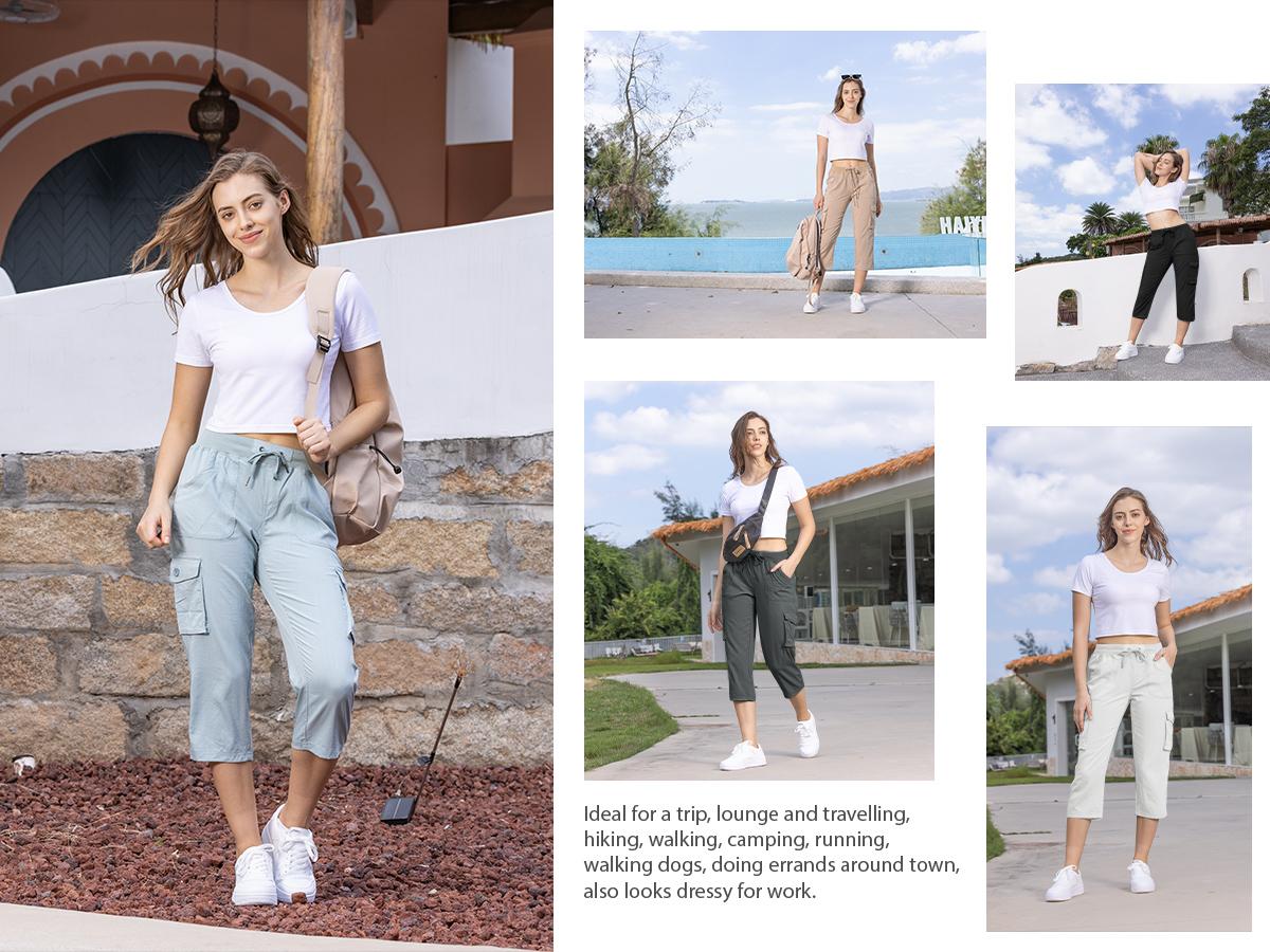 Women’s Plus Size Cargo Capri Pants – Lightweight Loose Fit Summer Pants