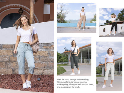 Women’s Plus Size Cargo Capri Pants – Lightweight Loose Fit Summer Pants
