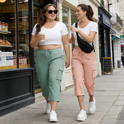 Women’s Plus Size Cargo Capri Pants – Lightweight Loose Fit Summer Pants