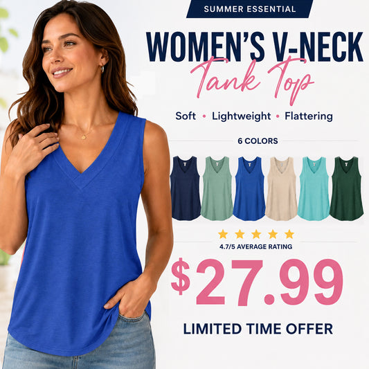 🎁✨Women's Sleeveless V-Neck Tank Top - Loose Fit Slimming Casual Summer T-Shirt
