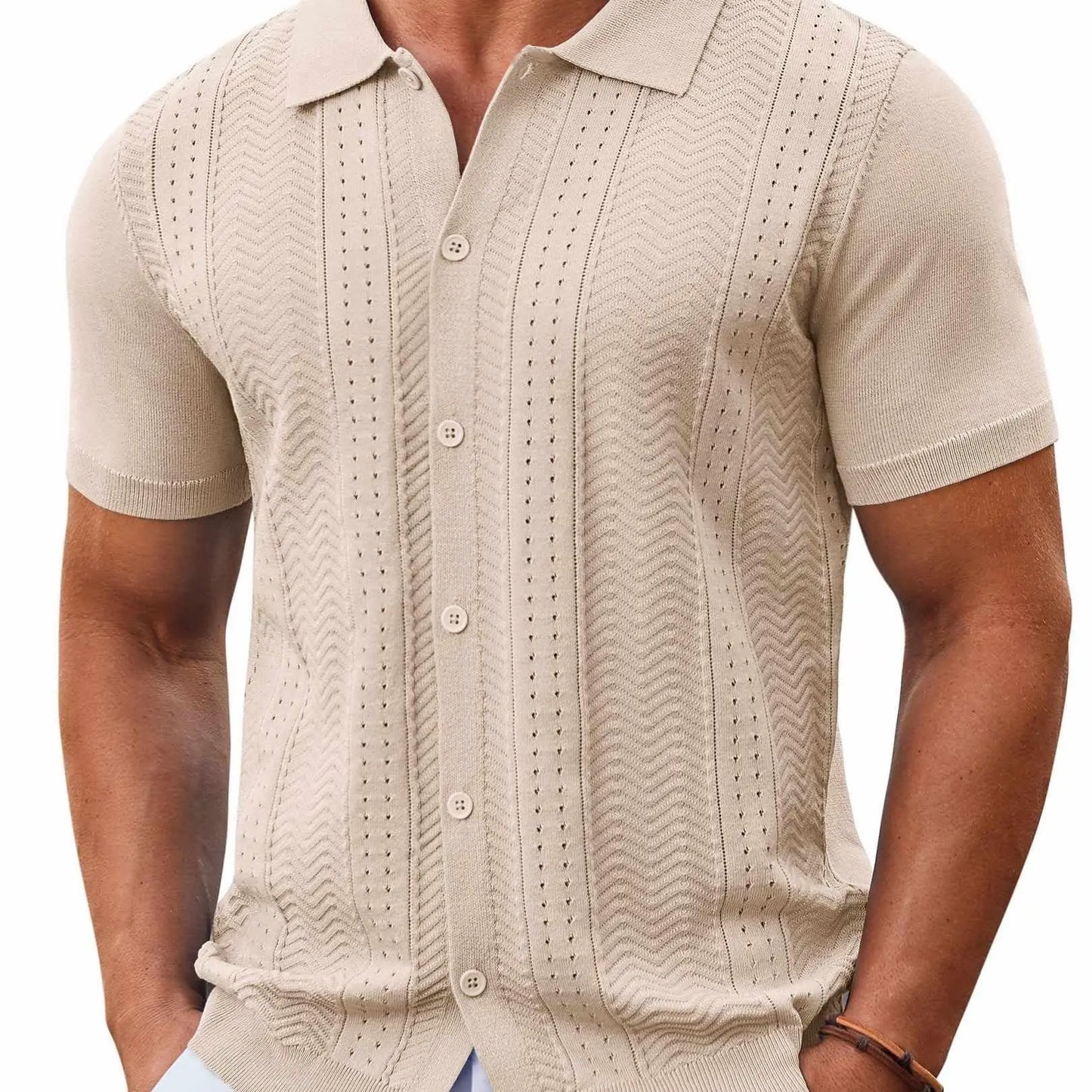 ⭐ Men’s Premium Knit Button Down Shirt – Lightweight Short Sleeve Summer Casual Shirt for Beach & Vacation
