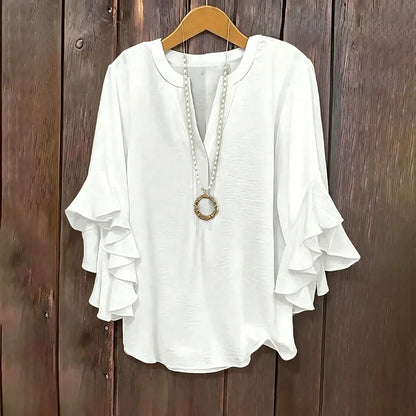 Plus Size Ruffle Sleeve V-Neck Blouse – Flowy, Flattering & Comfortable Everyday Top