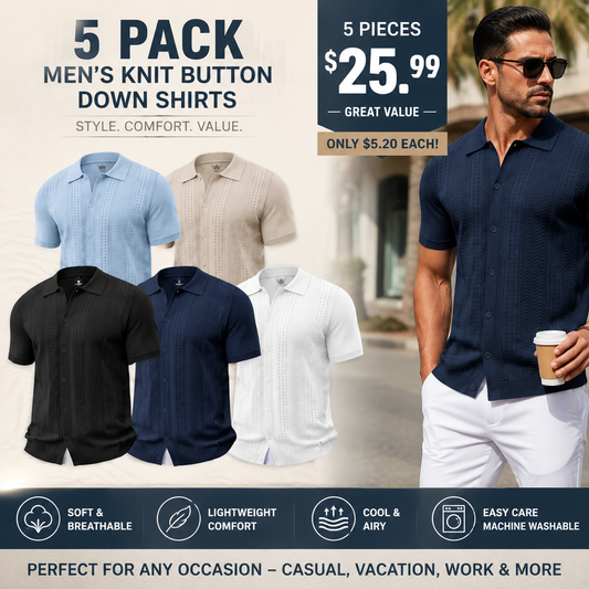 ⭐ Men’s Premium Knit Button Down Shirt – Lightweight Short Sleeve Summer Casual Shirt for Beach & Vacation