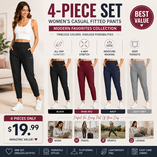 Women's Lightweight Ankle Pants – Soft Stretch Work Pants with UPF 50+ & Zipper Pockets