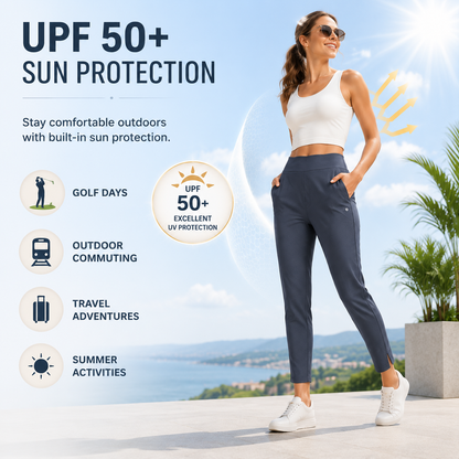 Women's Lightweight Ankle Pants – Soft Stretch Work Pants with UPF 50+ & Zipper Pockets