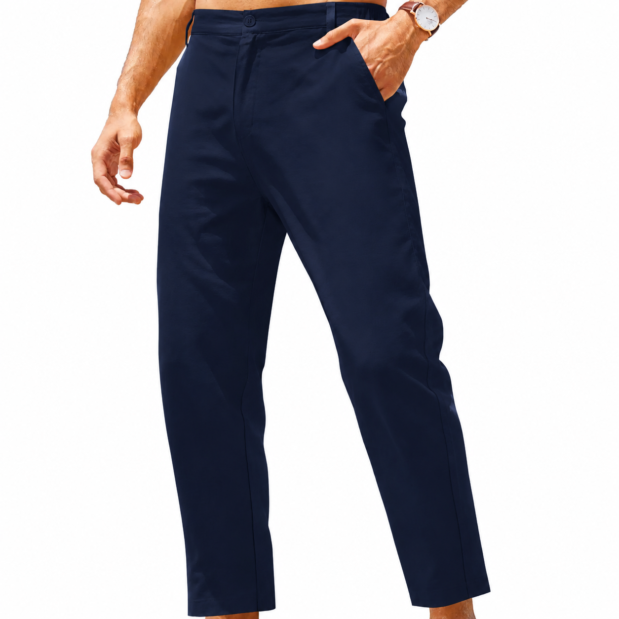 Men’s Lightweight Cotton Linen Pants – Elastic Waist Slim Fit Casual Trousers with Pockets for Beach, Yoga & Everyday Wear
