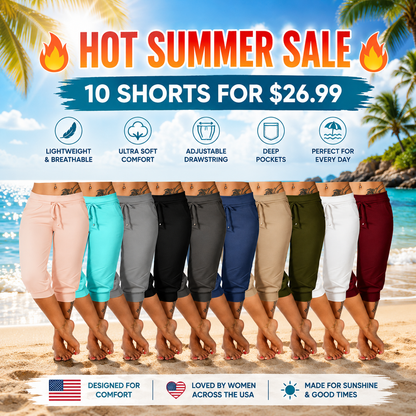 🔥Hot Summer Sale🔥Women's Drawstring Capri Pants with Pockets for Casual Comfort Wear
