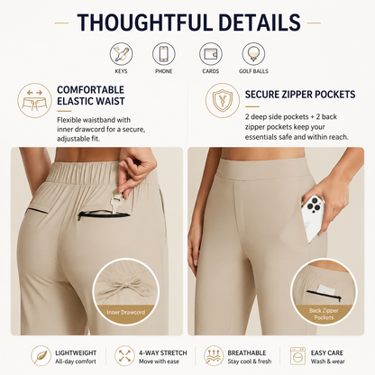 Women's Lightweight Ankle Pants – Soft Stretch Work Pants with UPF 50+ & Zipper Pockets
