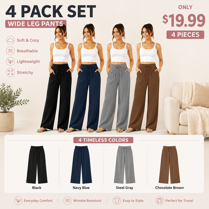 High Waisted Drawstring Pocket Wide Leg Baggy Casual Linen-Feel Pants