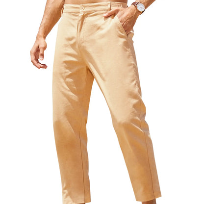 Men’s Lightweight Cotton Linen Pants – Elastic Waist Slim Fit Casual Trousers with Pockets for Beach, Yoga & Everyday Wear