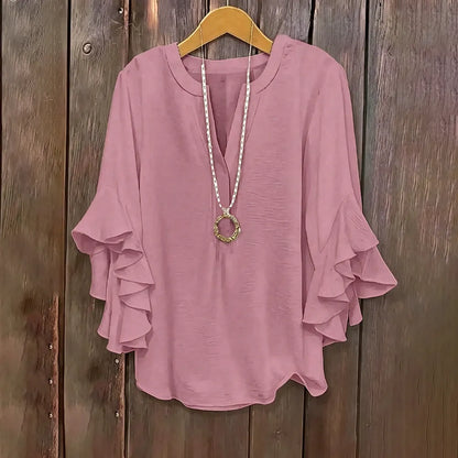 Plus Size Ruffle Sleeve V-Neck Blouse – Flowy, Flattering & Comfortable Everyday Top