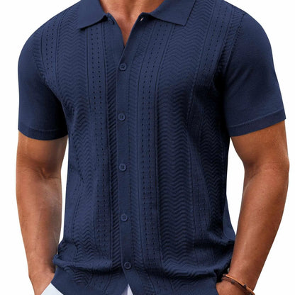 ⭐ Men’s Premium Knit Button Down Shirt – Lightweight Short Sleeve Summer Casual Shirt for Beach & Vacation