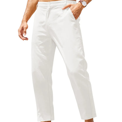 Men’s Lightweight Cotton Linen Pants – Elastic Waist Slim Fit Casual Trousers with Pockets for Beach, Yoga & Everyday Wear