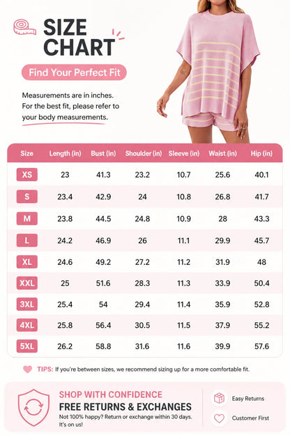 Women’s Summer Striped 2-Piece Set – Relaxed Fit Top & Shorts Lounge Set