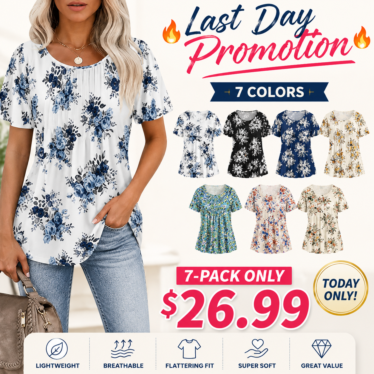 🔥Last day promotion🔥Womens T Shirts Short Sleeve Pleated Dressy Casual Scooped Neck Summer Tops Blouses